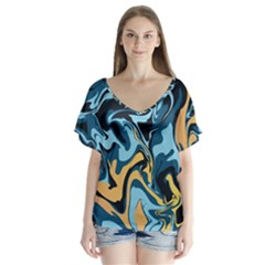 Abstract Marble 18 V-Neck Flutter Sleeve Top