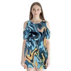 Abstract Marble 18 Shoulder Cutout Velvet One Piece