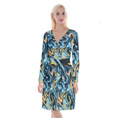 Abstract Marble 18 Long Sleeve Velvet Front Wrap Dress