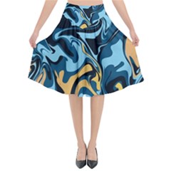 Abstract Marble 18 Flared Midi Skirt