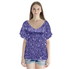 New Sparkling Glitter Print E V-Neck Flutter Sleeve Top