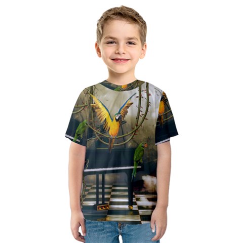 Funny Parrots In A Fantasy World Kids  Sport Mesh Tee by FantasyWorld7