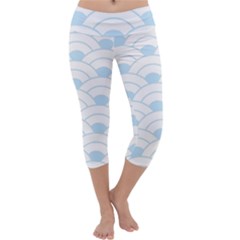 Blue,white,shell,pattern Capri Yoga Leggings by NouveauDesign