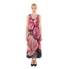 Beautiful Peonies Sleeveless Maxi Dress by NouveauDesign