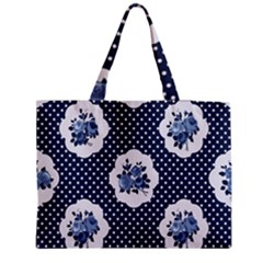 Shabby Chic Navy Blue Zipper Medium Tote Bag by NouveauDesign