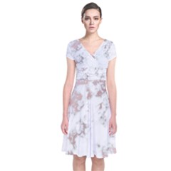 Pure And Beautiful White Marple And Rose Gold, Beautiful ,white Marple, Rose Gold,elegnat,chic,modern,decorative, Short Sleeve Front Wrap Dress