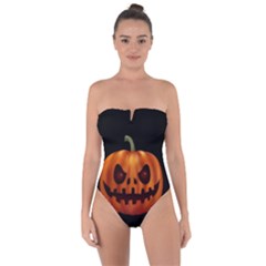 Halloween Pumpkin Tie Back One Piece Swimsuit by Valentinaart