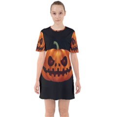 Halloween Pumpkin Sixties Short Sleeve Mini Dress by Valentinaart