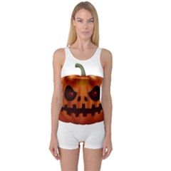 Halloween Pumpkin One Piece Boyleg Swimsuit by Valentinaart