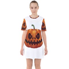 Halloween Pumpkin Sixties Short Sleeve Mini Dress by Valentinaart