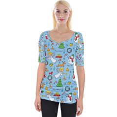 Christmas Pattern Wide Neckline Tee