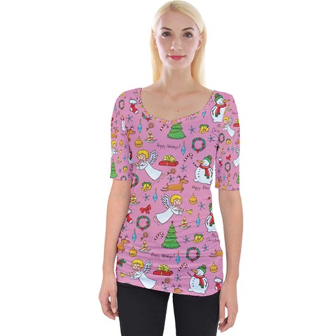 Christmas Pattern Wide Neckline Tee by Valentinaart