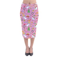 Christmas Pattern Velvet Midi Pencil Skirt