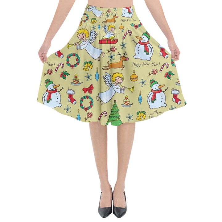 Christmas pattern Flared Midi Skirt