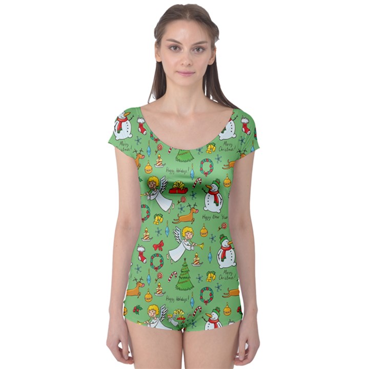 Christmas pattern Boyleg Leotard 