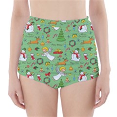 Christmas Pattern High-waisted Bikini Bottoms by Valentinaart