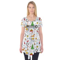 Christmas Pattern Short Sleeve Tunic  by Valentinaart