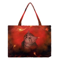 Cute Little Kitten, Red Background Medium Tote Bag by FantasyWorld7