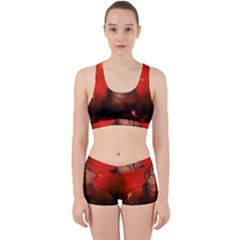 Cute Little Kitten, Red Background Work It Out Sports Bra Set by FantasyWorld7