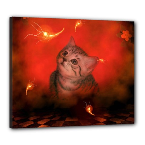 Cute Little Kitten, Red Background Canvas 24  X 20  by FantasyWorld7