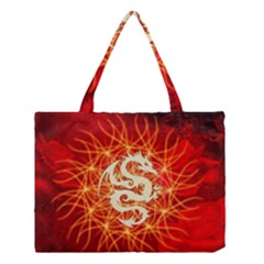 Wonderful Golden Dragon On Red Vintage Background Medium Tote Bag by FantasyWorld7