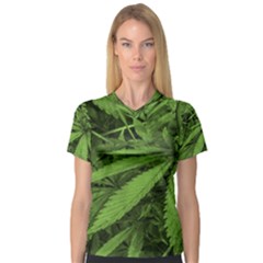 Marijuana Plants Pattern V-Neck Sport Mesh Tee