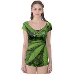 Marijuana Plants Pattern Boyleg Leotard 