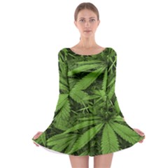 Marijuana Plants Pattern Long Sleeve Skater Dress
