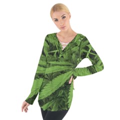 Marijuana Plants Pattern Tie Up Tee