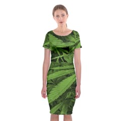 Marijuana Plants Pattern Classic Short Sleeve Midi Dress