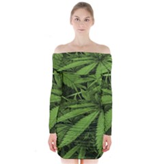 Marijuana Plants Pattern Long Sleeve Off Shoulder Dress