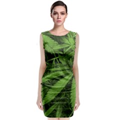 Marijuana Plants Pattern Sleeveless Velvet Midi Dress