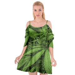 Marijuana Plants Pattern Cutout Spaghetti Strap Chiffon Dress