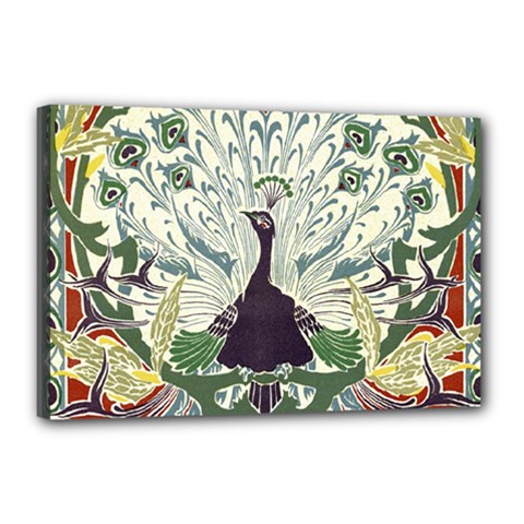 Art Nouveau Peacock Canvas 18  X 12  by NouveauDesign