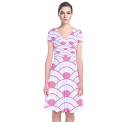 art deco shell pink white Short Sleeve Front Wrap Dress