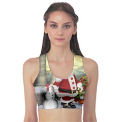 Sanata Claus With Snowman And Christmas Tree Sports Bra by FantasyWorld7
