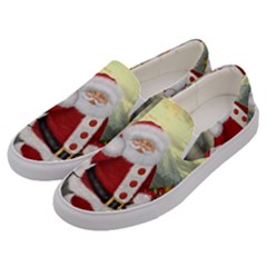 Sanata Claus With Snowman And Christmas Tree Men s Canvas Slip Ons by FantasyWorld7