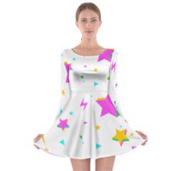 Star Triangle Space Rainbow Long Sleeve Skater Dress