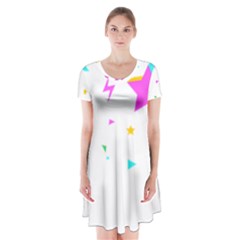 Star Triangle Space Rainbow Short Sleeve V-neck Flare Dress by Alisyart