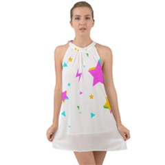 Star Triangle Space Rainbow Halter Tie Back Chiffon Dress by Alisyart