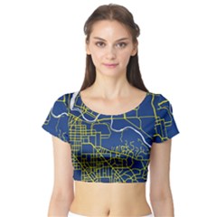 Map Art City Linbe Yellow Blue Short Sleeve Crop Top by Alisyart