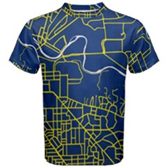 Map Art City Linbe Yellow Blue Men s Cotton Tee