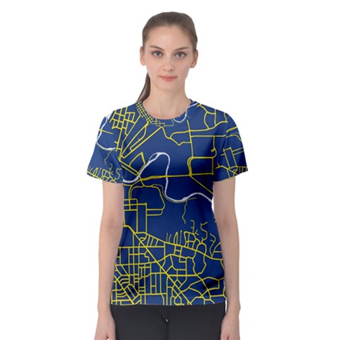 Map Art City Linbe Yellow Blue Women s Sport Mesh Tee by Alisyart