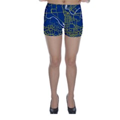 Map Art City Linbe Yellow Blue Skinny Shorts