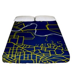 Map Art City Linbe Yellow Blue Fitted Sheet (king Size)