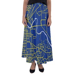 Map Art City Linbe Yellow Blue Flared Maxi Skirt by Alisyart