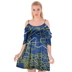 Map Art City Linbe Yellow Blue Cutout Spaghetti Strap Chiffon Dress by Alisyart