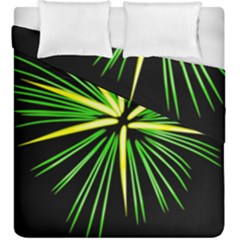 Fireworks Green Happy New Year Yellow Black Sky Duvet Cover Double Side (king Size)