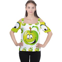 Apple Green Fruit Emoji Face Smile Fres Red Cute Cutout Shoulder Tee