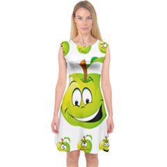 Apple Green Fruit Emoji Face Smile Fres Red Cute Capsleeve Midi Dress by Alisyart